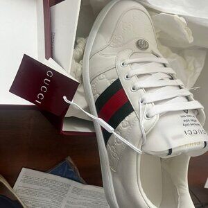 Gucci MENS SHOES/Men's Screener sneaker/11+/White leather/Men's/Green and red We
